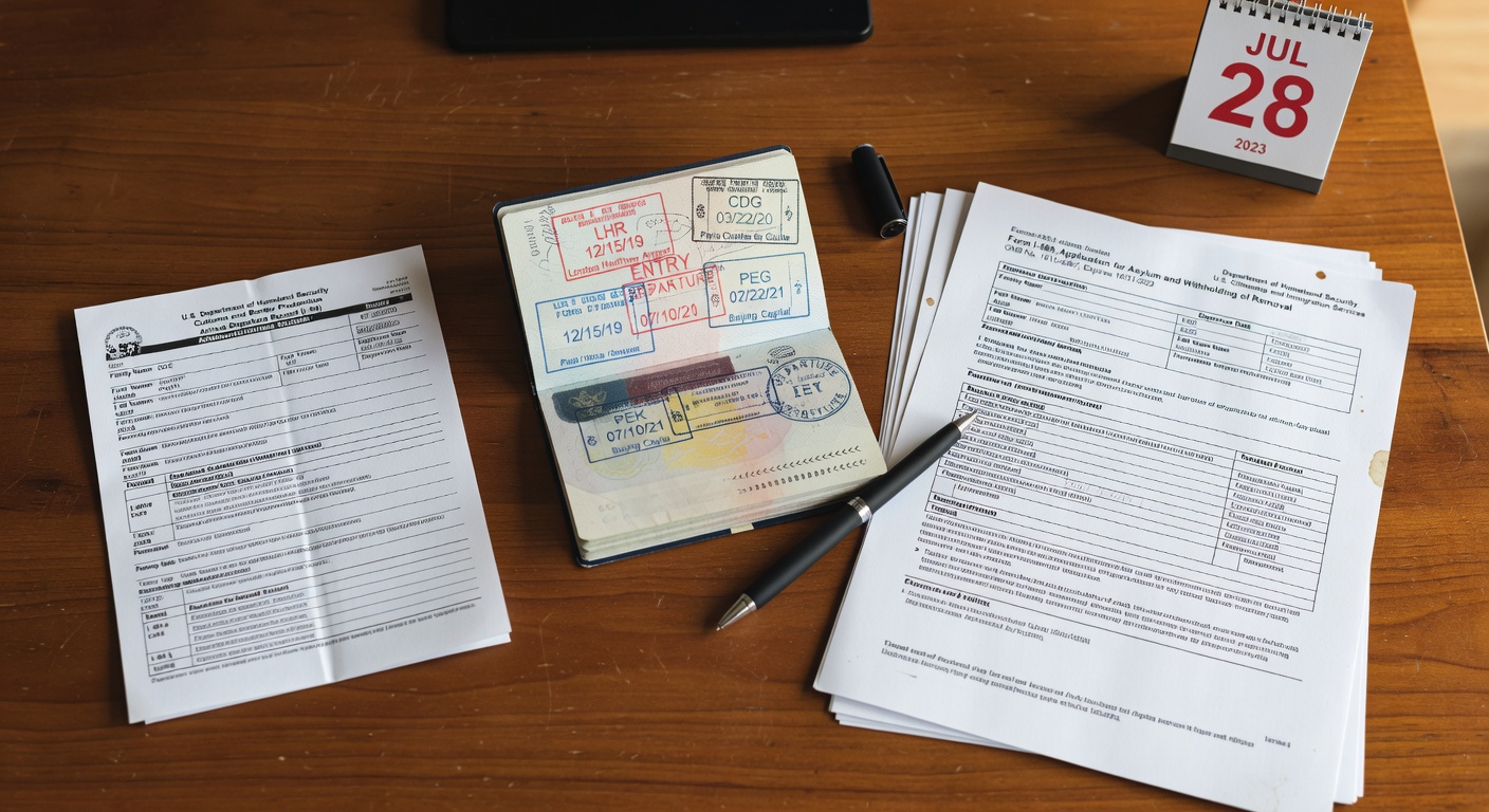 Documento de visa vencida junto a documentos de solicitud de asilo