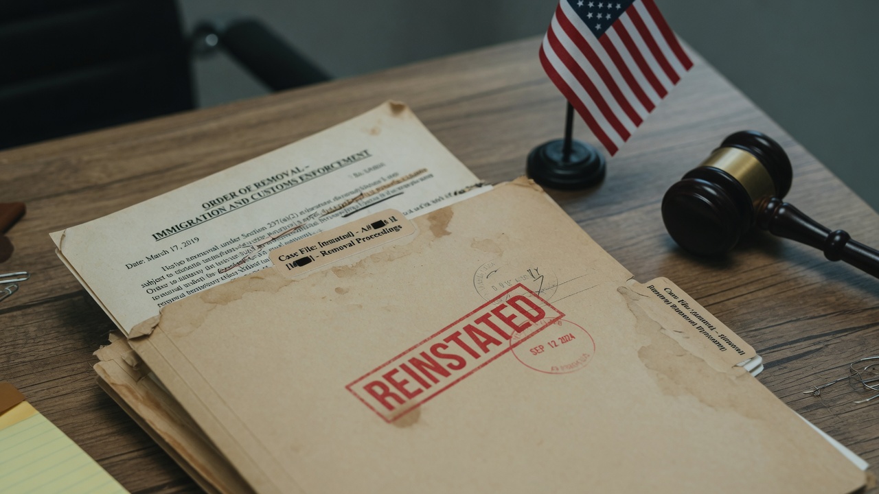Manila immigration case file stamped REINSTATED in red over an old removal order