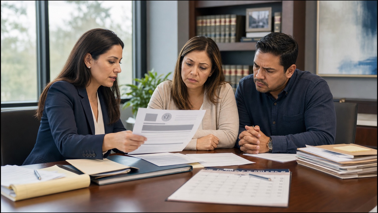 Immigration attorney reviewing a USCIS Notice of Intent to Deny and organizing evidence for a response